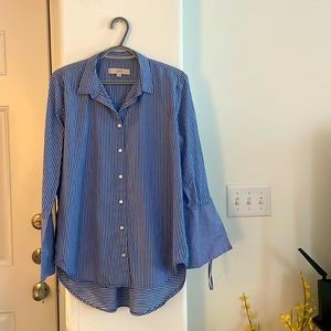 Loft Blue And White Button Down Shirt Size L